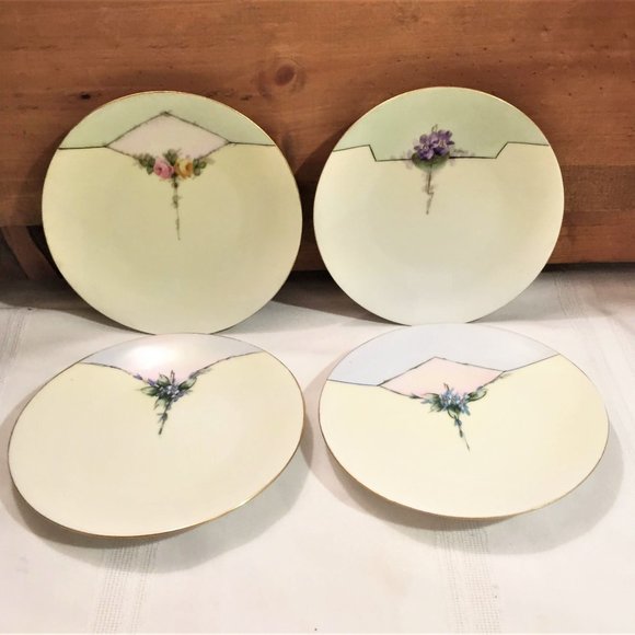 Caine’s Studio Hand Painted & Signed Iris Plates Set of (4) - Picture 2 of 15